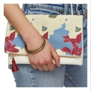 Anthropologie Rachel Pally Bloom Floral Canvas Zip Tassel Folded Clutch Handbag